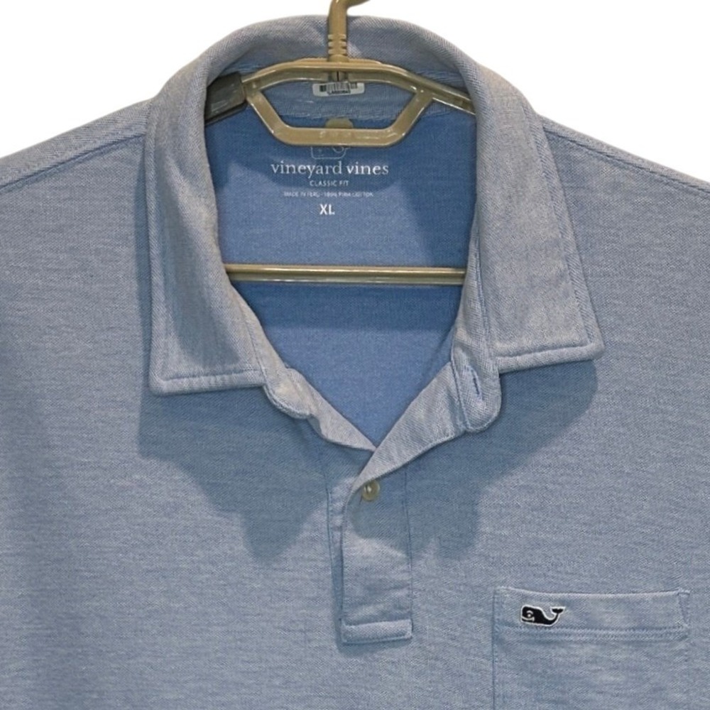 Vineyard Vines Polo Shirt XL Mens Light Blue Pima Cotton Classic Fit Pocket Logo